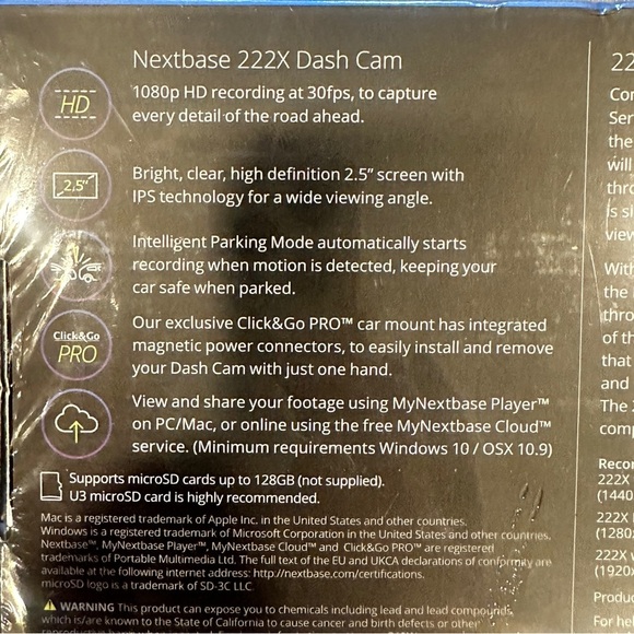 Nextbase 222X Compact Dual Dash Cam Front & Rear 2.5" HD IPS Screen, 1080p Full - Picture 15 of 16